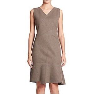 Elie Tahari Brown Gray Asymmetrical Sleeveless V-neck Shift Dress